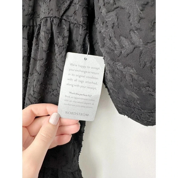 Nordstrom Lush Black Textured Puff Sleeve Mini Dress - Size Small - Picture 6 of 8